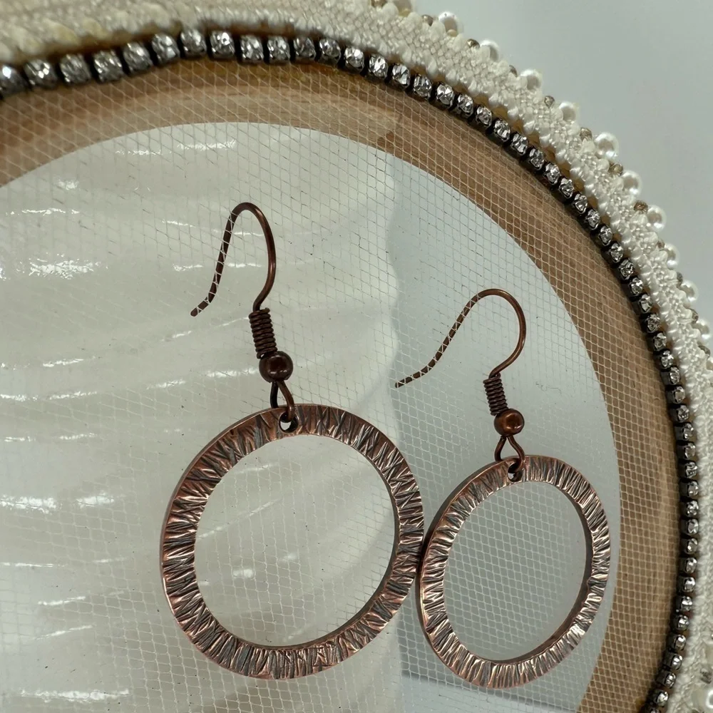 Artisan Copper Hoop Earrings with Hammered Textured Design